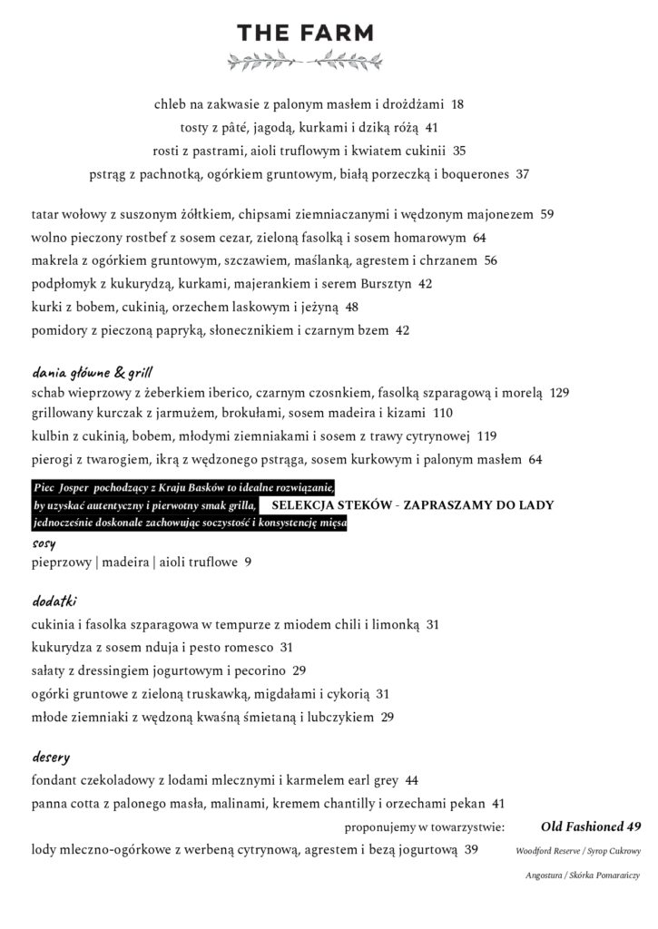Menu restauracji w wersji polskiej